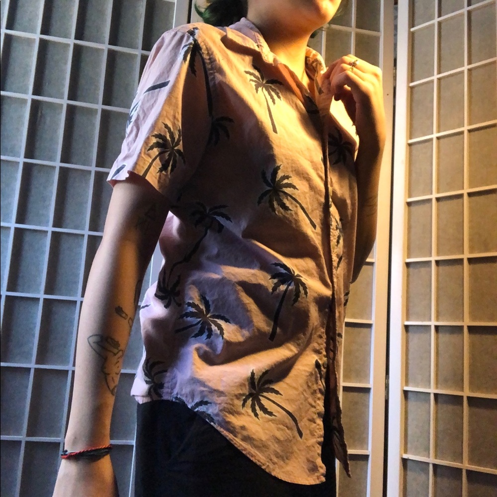 Pink and Blue palm tree print shirt